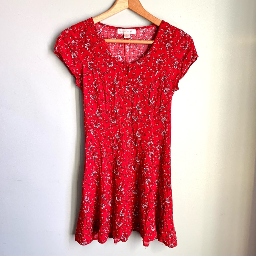 BAND OF GYPSIES | Red Floral Bandana Print Dress XS